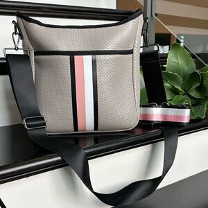 New Haute Shore Neoprene Crossbody Shoulder Bag Perforated Purse Two Straps